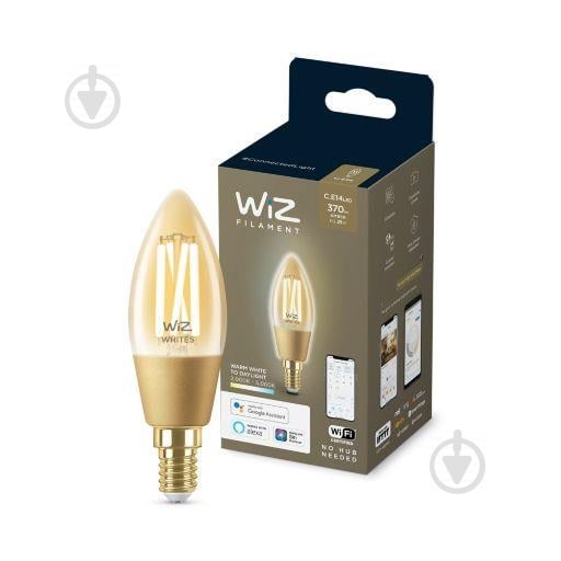 Умная лампа WIZ Smart FIL Wi-Fi 4,9 Вт C37 прозрачная E27 220 В 2000-5000 К 929003017701 - фото 1