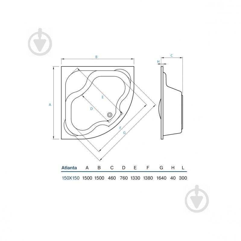 Ванна акрилова Koller Pool Atlanta 150х150 см - фото 4