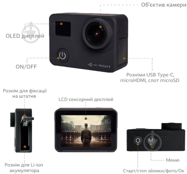 Экшн-камера AIRON ProCam 8: Набор экшн камеры для тактических шлемов black (4822356754510) - фото 2 Экшн-камера AIRON ProCam 8: Набор экшн камеры для тактических шлемов black (4822356754510) - фото 2