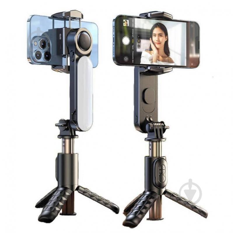 Держатель для смартфона Q09 Mini Electric Gimbal Stabilizer Extendable Selfie Stick Tripod Bluetooth Remote Control (6975068272314) RTAKO [019] Black - фото 3