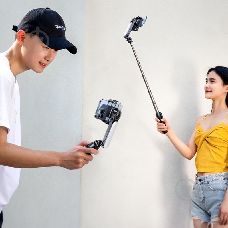 Держатель для смартфона Q09 Mini Electric Gimbal Stabilizer Extendable Selfie Stick Tripod Bluetooth Remote Control (6975068272314) RTAKO [019] Black - фото 9