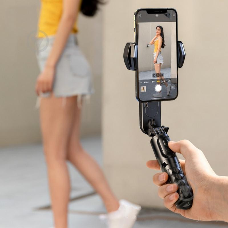 Держатель для смартфона Q09 Mini Electric Gimbal Stabilizer Extendable Selfie Stick Tripod Bluetooth Remote Control (6975068272314) RTAKO [019] Black - фото 7