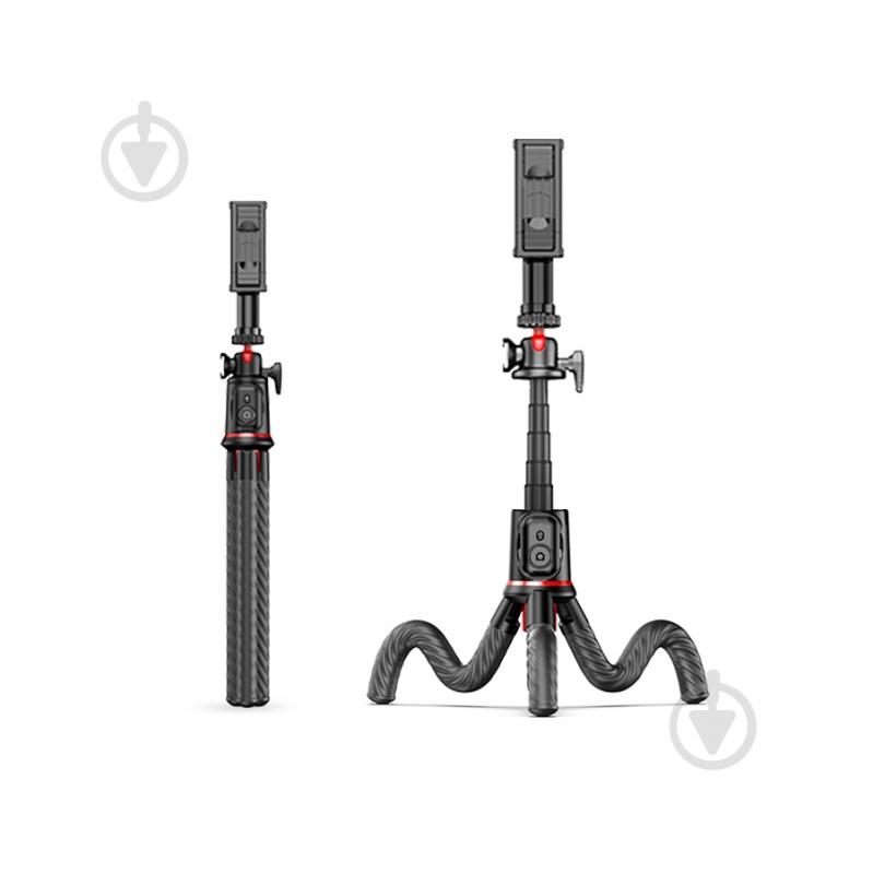 Трипод RTAKO C03 Octopus Extendable Tripod Selfie Stick with Detachable Phone Holder Black (6942063212416) - фото 2