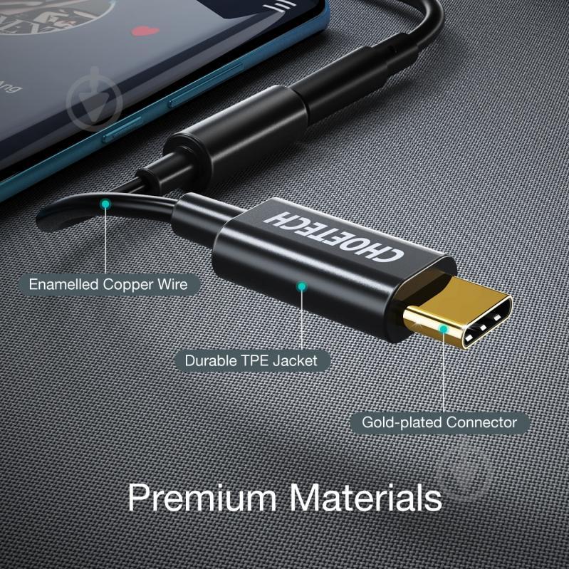 Адаптер для наушников Choetech Type-C - стерео-аудио 3.5 мм черный (AUX003-BK) - фото 8