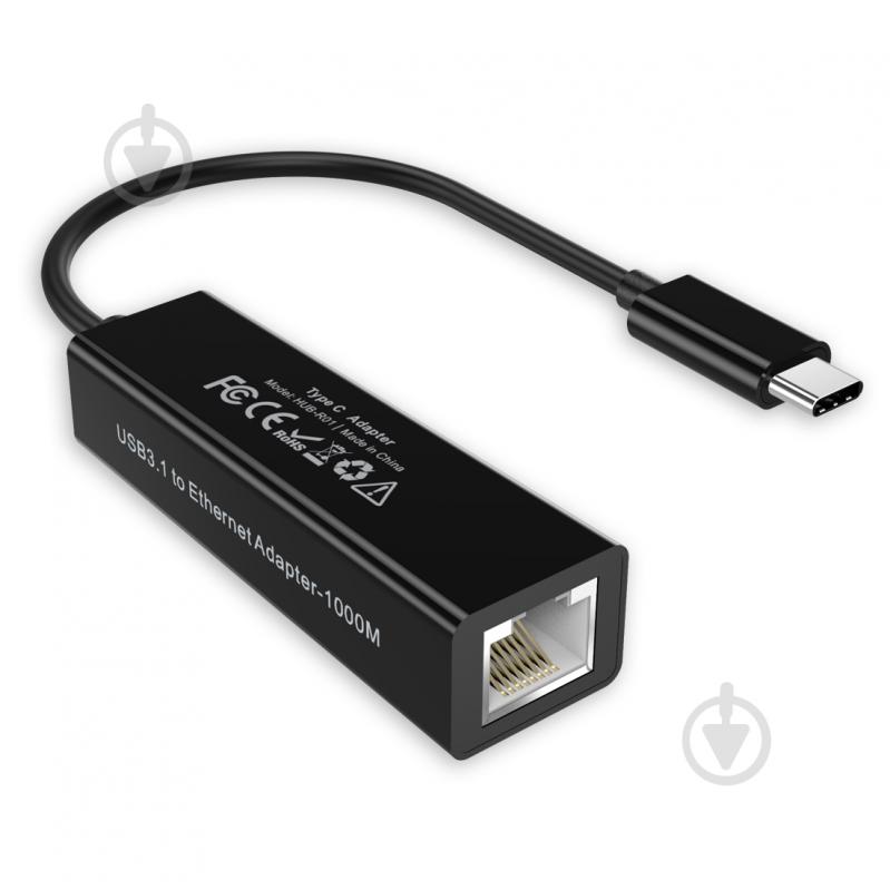 Адаптер Choetech с USB Type-C на Gigabit Ethernet черный (HUB-R01) - фото 1