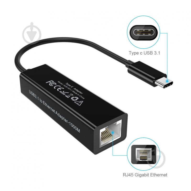 Адаптер Choetech с USB Type-C на Gigabit Ethernet черный (HUB-R01) - фото 3