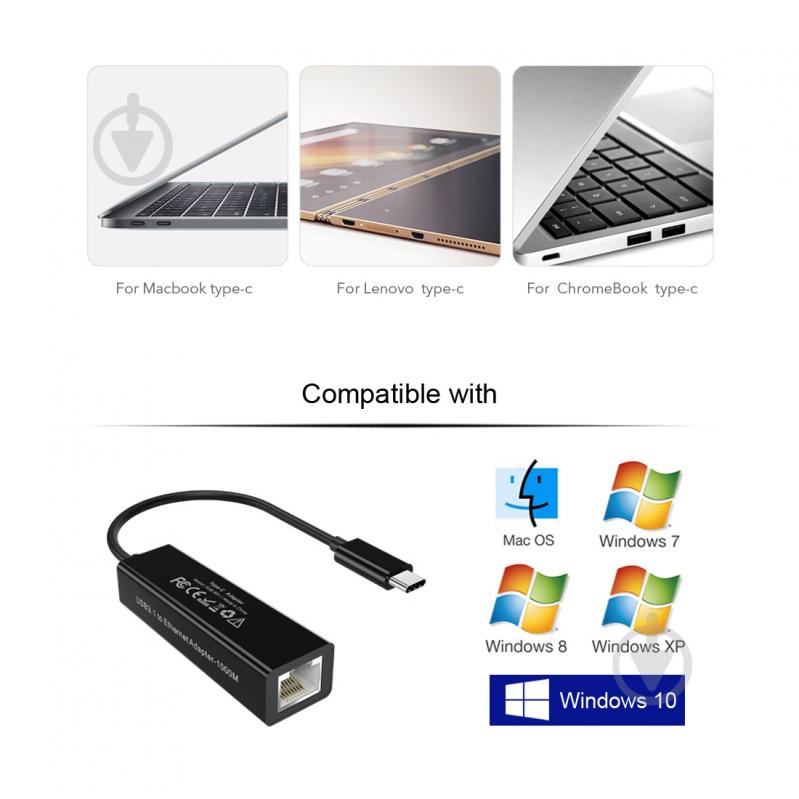 Адаптер Choetech с USB Type-C на Gigabit Ethernet черный (HUB-R01) - фото 6