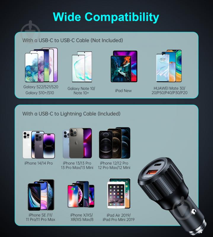 Автомобильное зарядное устройство Choetech TC0010-BK USB-A/USB-C, 63Вт QC3.0/PD/PPS - фото 3 Автомобильное зарядное устройство Choetech TC0010-BK USB-A/USB-C, 63Вт QC3.0/PD/PPS - фото 3