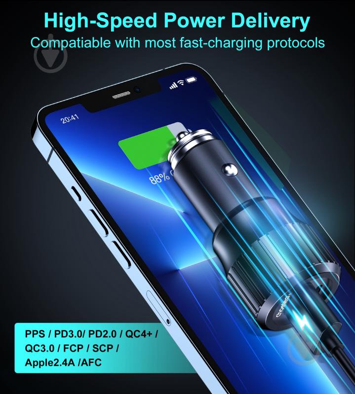 Автомобильное зарядное устройство Choetech TC0010-BK USB-A/USB-C, 63Вт QC3.0/PD/PPS - фото 6 Автомобильное зарядное устройство Choetech TC0010-BK USB-A/USB-C, 63Вт QC3.0/PD/PPS - фото 6