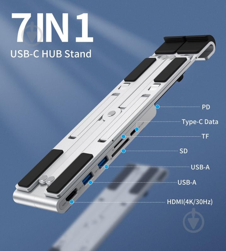 Док-станція Choetech HUB-M43-SL silver (HUB-M43-SL) - фото 3