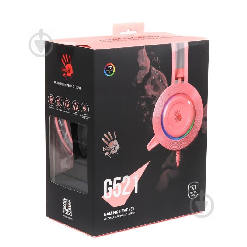 Наушники A4Tech pink (G521 Bloody (Pink)) Hi Fi, 7.1 виртуальный звук, подсветка - фото 6