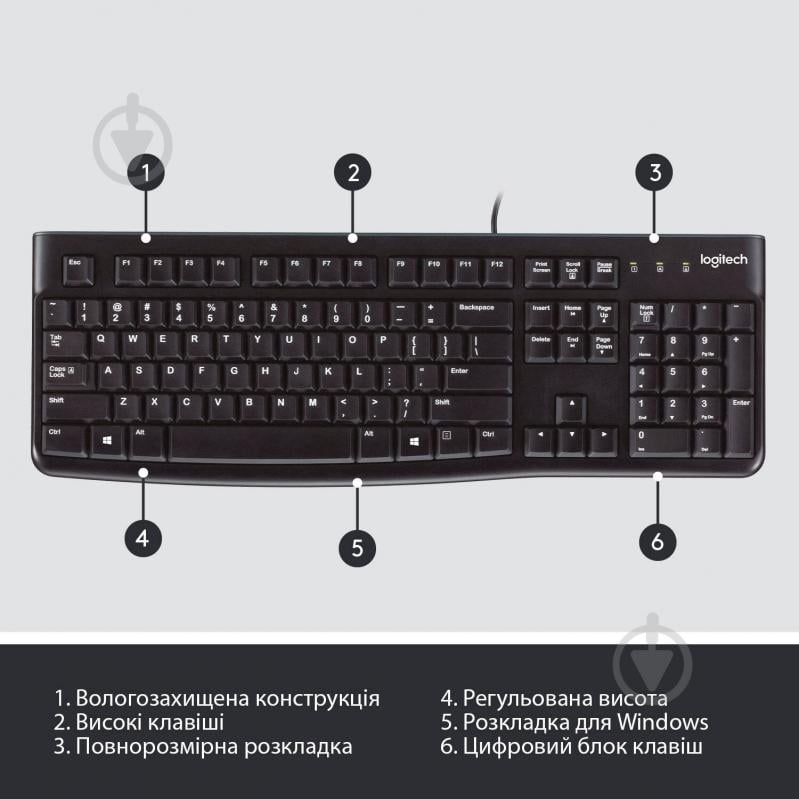 Клавіатура Logitech Keyboard K120 USB RUS OEM (920-002522) black - фото 6