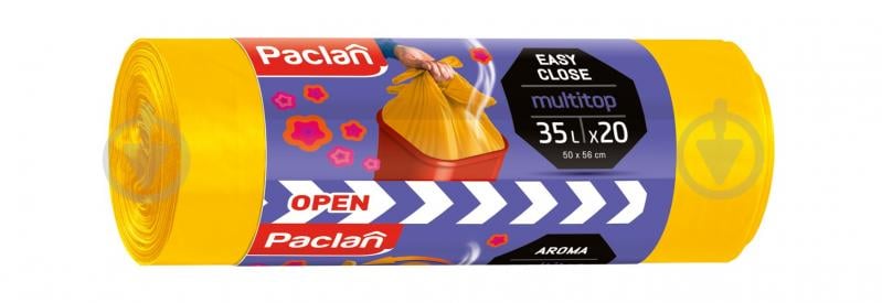 Мешки для мусора с затяжками Paclan MultiTop Aroma стандартные 35 л 20 шт. - фото 1