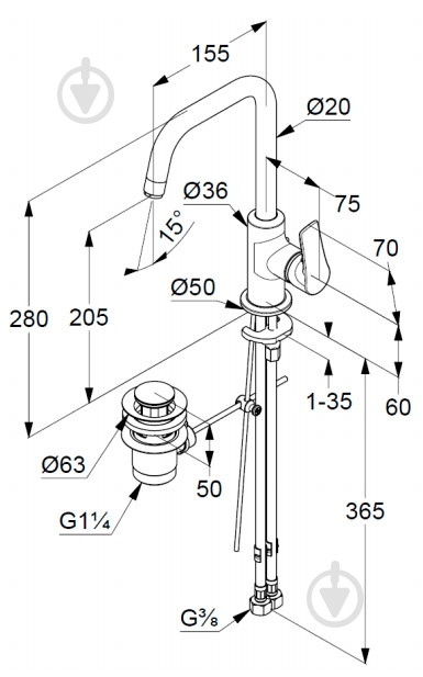 Смеситель для умывальника Kludi Pure & Solid 340250575 - фото 2