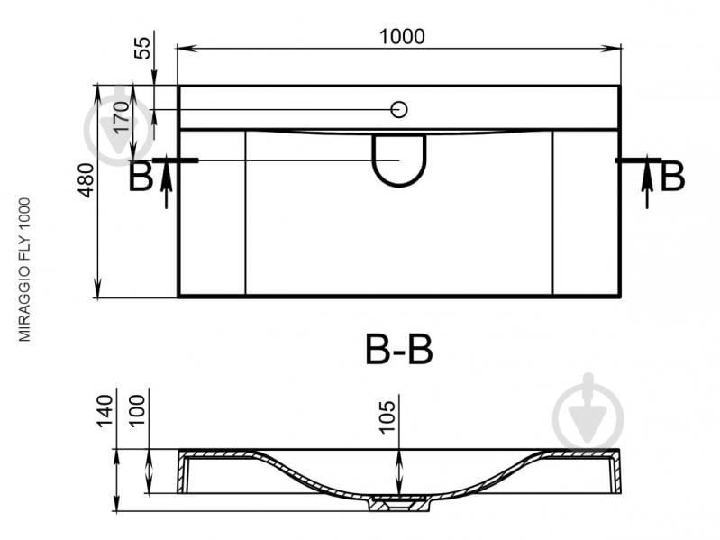 Умивальник Miraggio FLY 1000 MIRASTONE BLACK SHINE - фото 5
