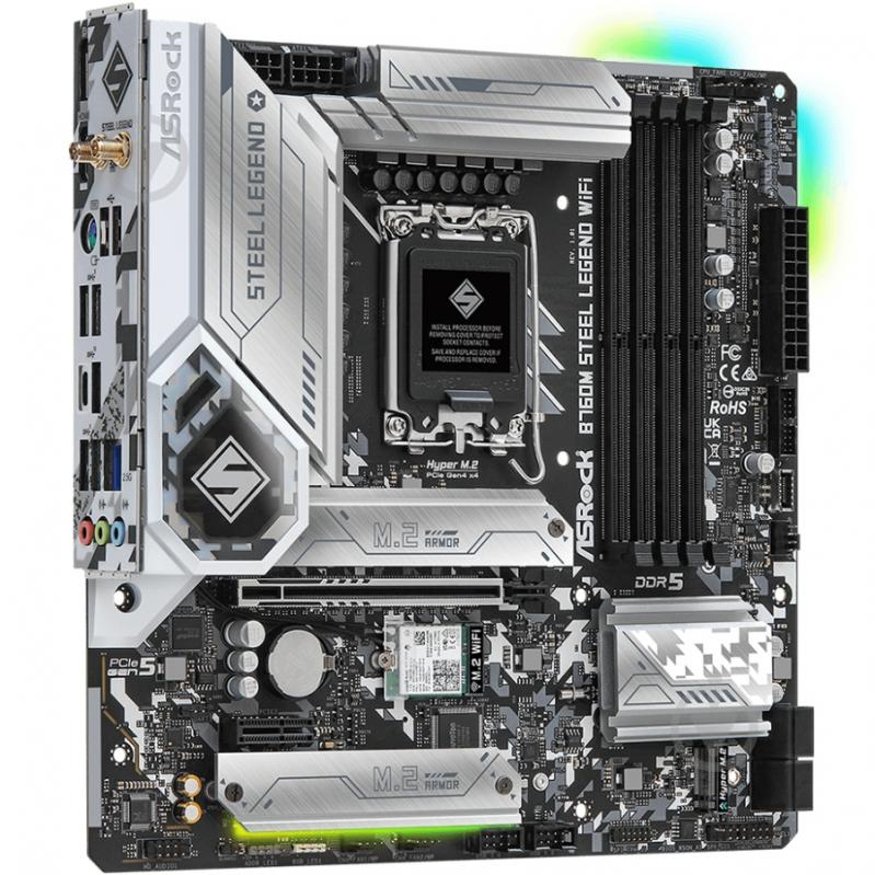 Материнська плата ASRock B760M STEEL LEGEND WIFI (Socket 1700, Intel B760, micro ATX) - фото 2