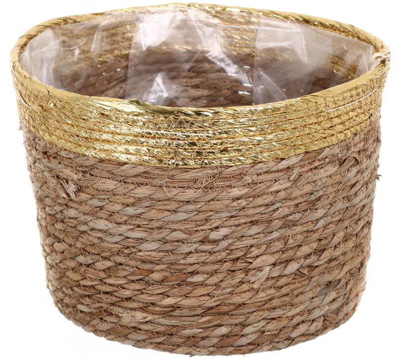 Кашпо ПВХ флористичне 29x20 см FWP23-10-2 круглий коричневий із золотистим - фото 1 Кашпо ПВХ флористичне 29x20 см FWP23-10-2 круглий коричневий із золотистим - фото 1