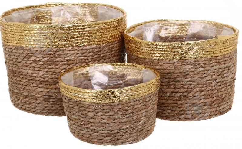 Кашпо ПВХ флористичне 29x20 см FWP23-10-2 круглий коричневий із золотистим - фото 3 Кашпо ПВХ флористичне 29x20 см FWP23-10-2 круглий коричневий із золотистим - фото 3