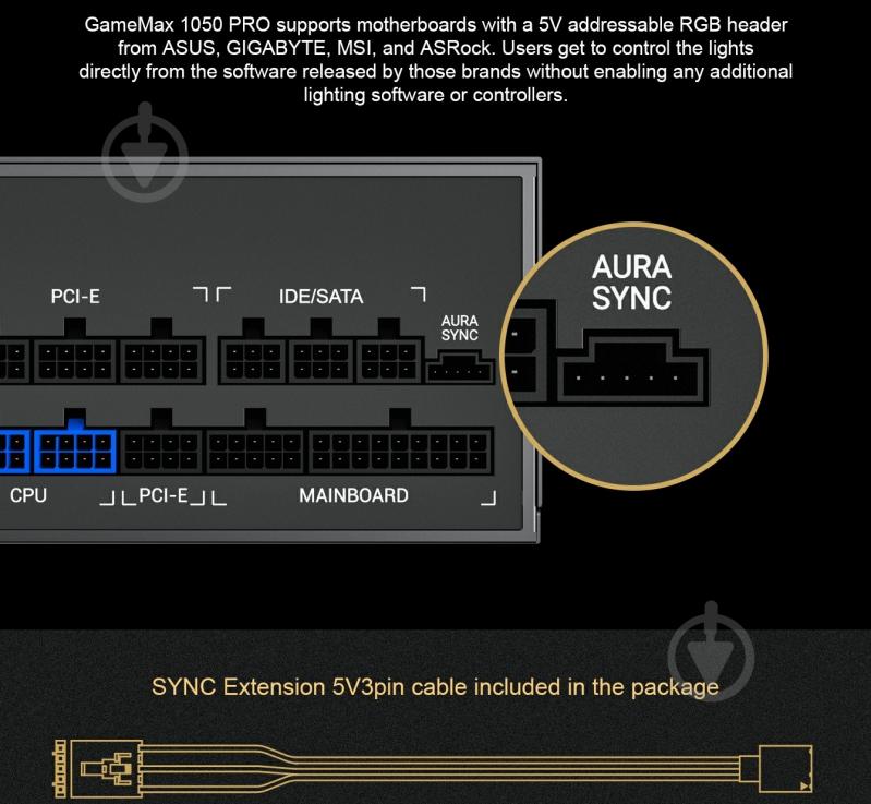 Блок питания GameMax ARGB RGB-1050 PRO 1050 Вт - фото 27