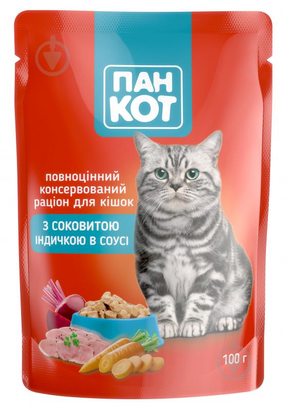 Корм для котів Пан Кот з соковитою індичкою в соусі 100 г - фото 1