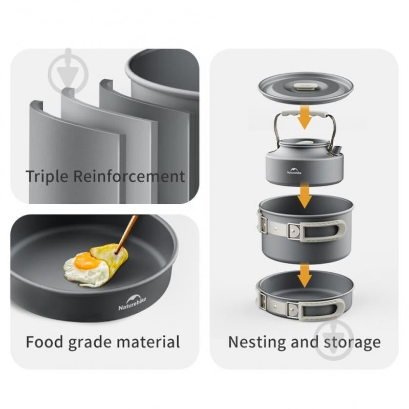Сковородка туристическая Naturehike ø17,5 мм 4,1 мм со складной ручкой CNK2450CF010, алюминий. - фото 4 Сковородка туристическая Naturehike ø17,5 мм 4,1 мм со складной ручкой CNK2450CF010, алюминий. - фото 4