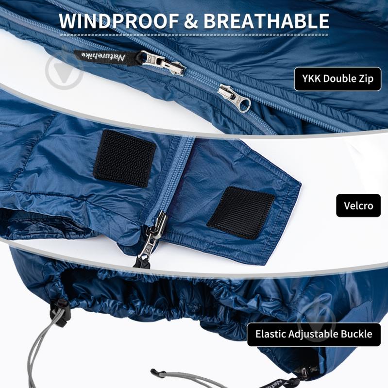 Спальний мішок Naturehike з натуральним пухом CWM295 CNK2300SD013, блакитний (+11°C/-8°C) - фото 6 Спальний мішок Naturehike з натуральним пухом CWM295 CNK2300SD013, блакитний (+11°C/-8°C) - фото 6
