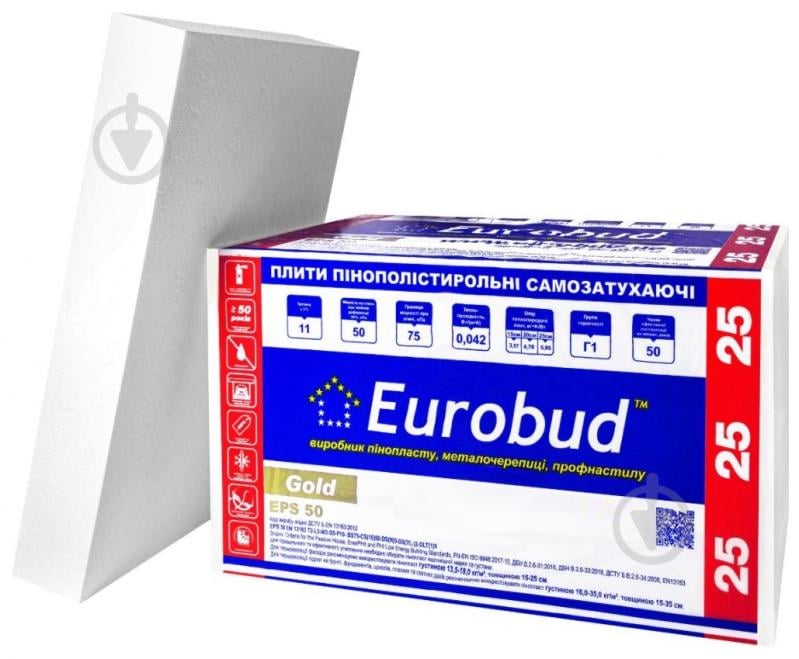 Пінопласт 25 Eurobud EPS-50 Gold 1м х 1м 100 мм - фото 1