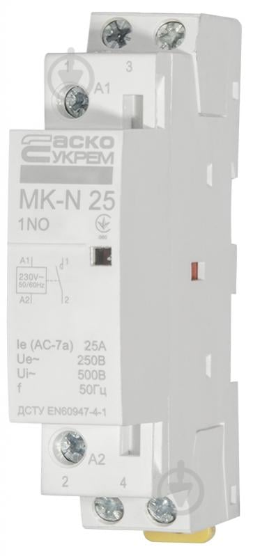 Контактор Аско-Укрем MK-N 1P 25A 1NO 220V A0040030022 - фото 3