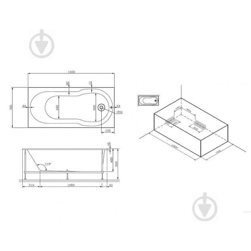 Ванна акриловая AM.PM W88A-150-070W-A X-Joy 150х70 см - фото 7