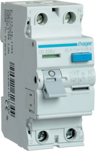 Диференційне реле Hager 2x25A 30 mA AC 2м CD226J - фото 1