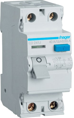 Диференційне реле Hager 2x40A 30 mA AC 2м CD241J - фото 1