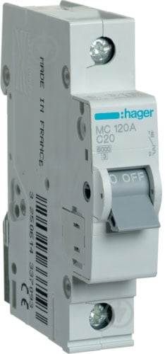 Автоматический выключатель Hager 1P 6kA C-20A 1M MC120A - фото 1