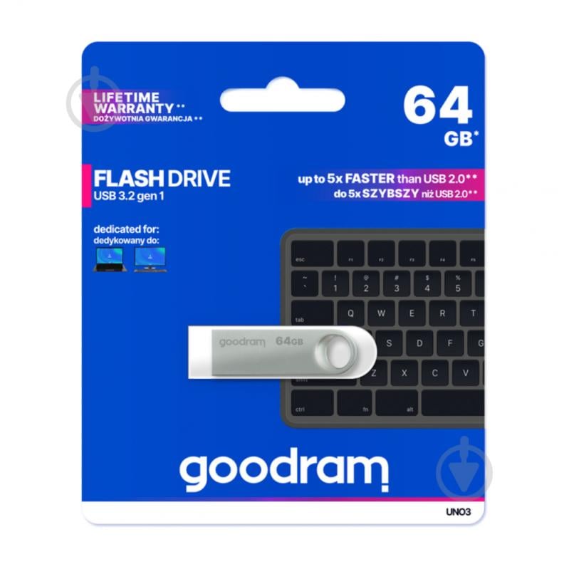 Флешпам'ять Goodram UNO3 64 ГБ USB 3.2 Gen. 1 silver (UNO3-0640S0R11) - фото 3