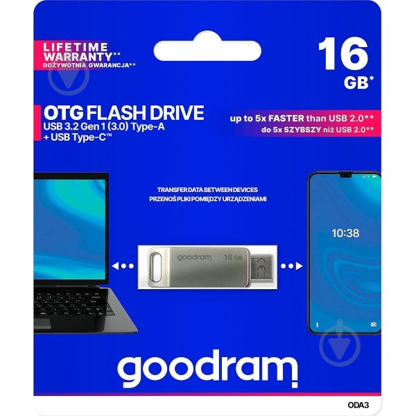 Флеш-память Goodram ODA3 Silver 16 ГБ USB 3.2 Gen. 1 USB Type-C silver (ODA3-0160S0R11) - фото 3