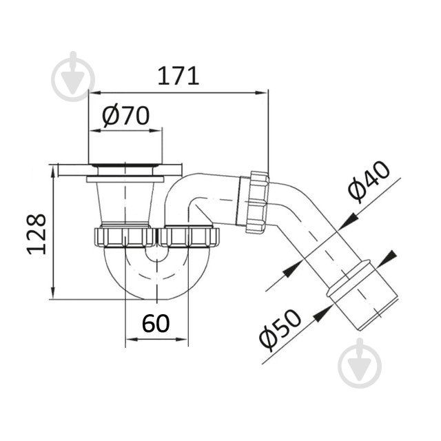 Сифон для душового піддона Imprese SSP050128050 трубний 70 мм - фото 2
