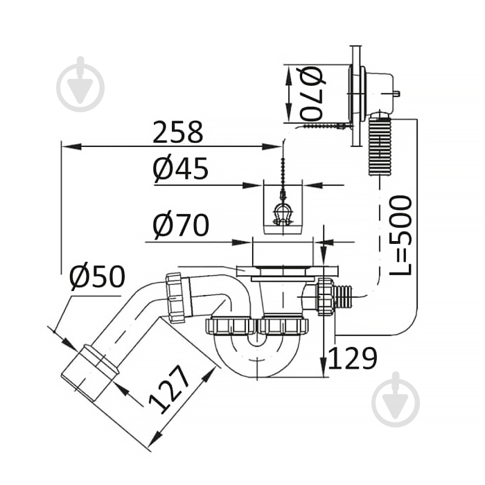 Сифон для ванни Imprese SBM500000050 з пробкою 500 мм випуск 40/50 мм - фото 2