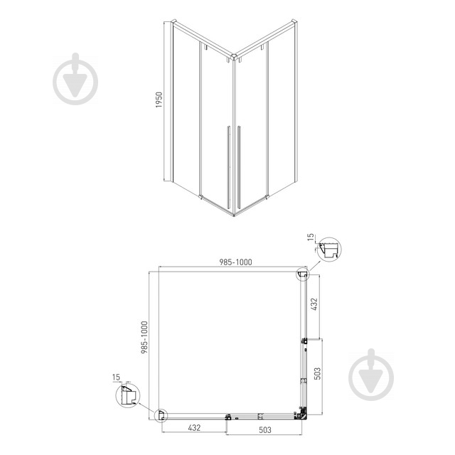 Душова кабіна VOLLE Aiva 10-22-680glass 100x100x195 - фото 2