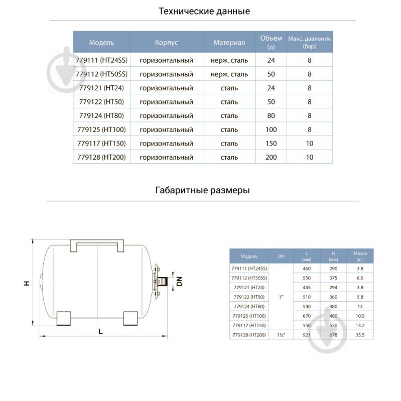 Гидроаккумулятор Aquatica горизонтальный 100 л (779125) - фото 2