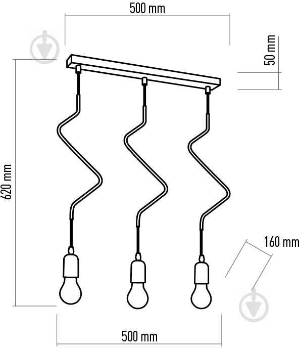 Люстра подвесная TK Lighting Zigzag 3PL 3x60 Вт E27 черный 2440 - фото 3