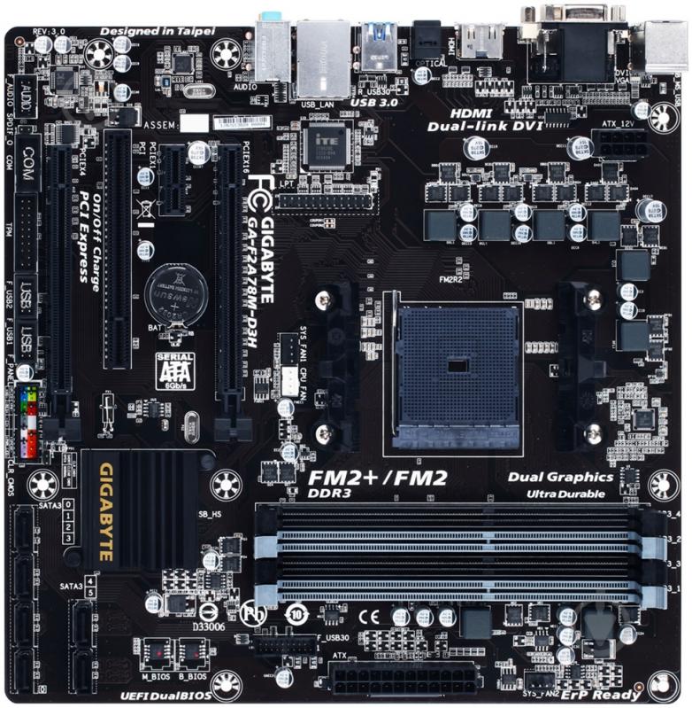 Материнская плата Gigabyte GA-F2A78M-D3H (Socket FM2+, AMD A78, mirco ATX) - фото 1