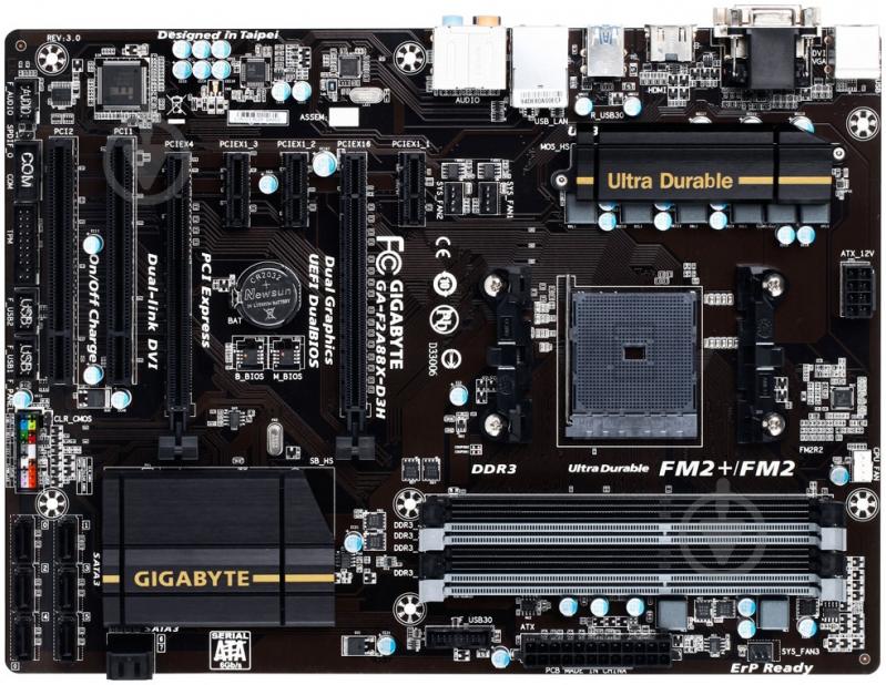 Материнська плата Gigabyte GA-F2A88X-D3H (Socket FM2+, AMD A88X, ATX) - фото 1