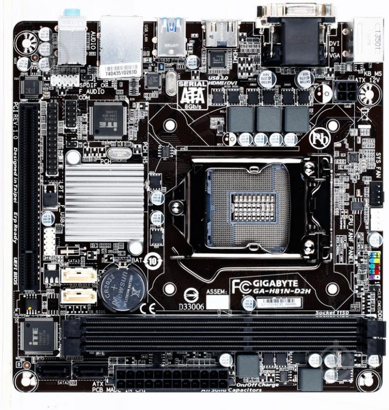 Материнская плата Gigabyte GA-H81N-D2H (Socket 1150, Intel H81, mini ITX) - фото 1