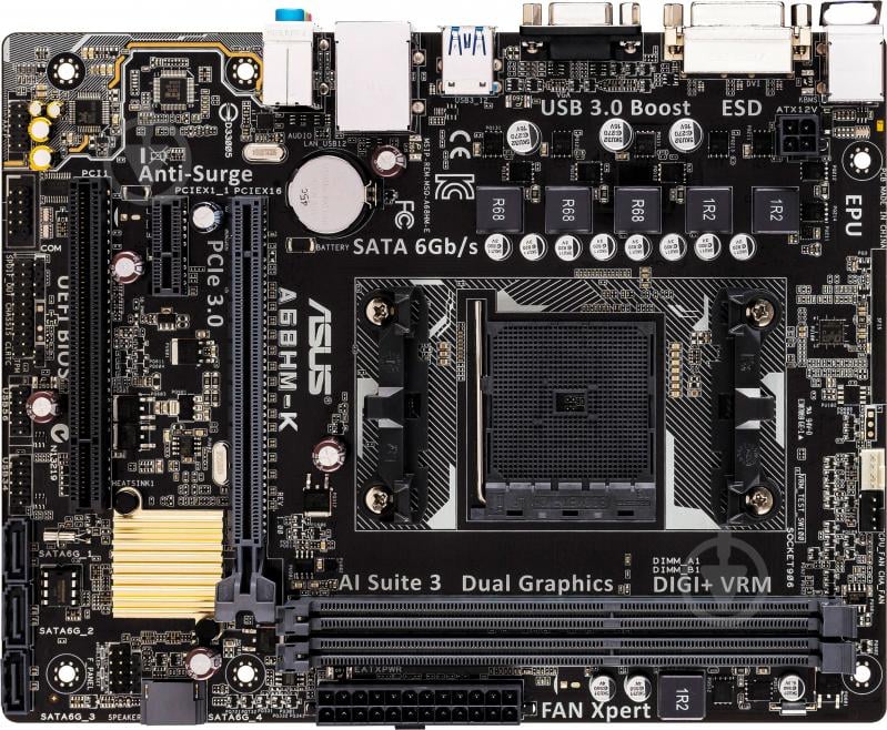 Материнська плата Asus A68HM-K (Socket FM2, AMD A68H, mirco ATX) - фото 1