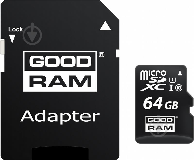 Карта памяти Goodram microSDXC 64 ГБ Class 10UHS-I (607703 ) SD adapter - фото 1 Карта памяти Goodram microSDXC 64 ГБ Class 10UHS-I (607703 ) SD adapter - фото 1
