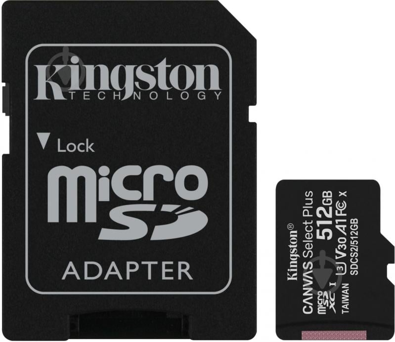 Карта памяти Kingston microSDXC 512 ГБ Class 10UHS-I (992165 ) Canvas Select Plus (SD-адаптер) - фото 1 Карта памяти Kingston microSDXC 512 ГБ Class 10UHS-I (992165 ) Canvas Select Plus (SD-адаптер) - фото 1