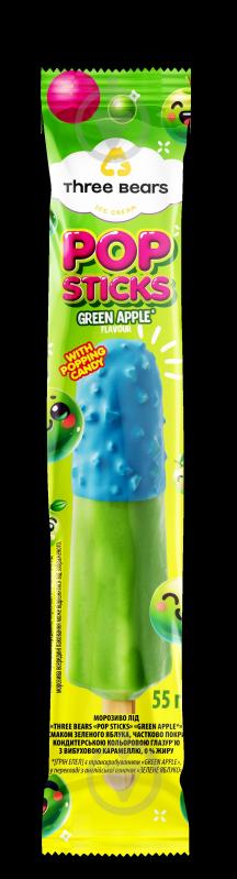 Мороженое Три Ведмеді Pop sticks Green apple 55 г - фото 2