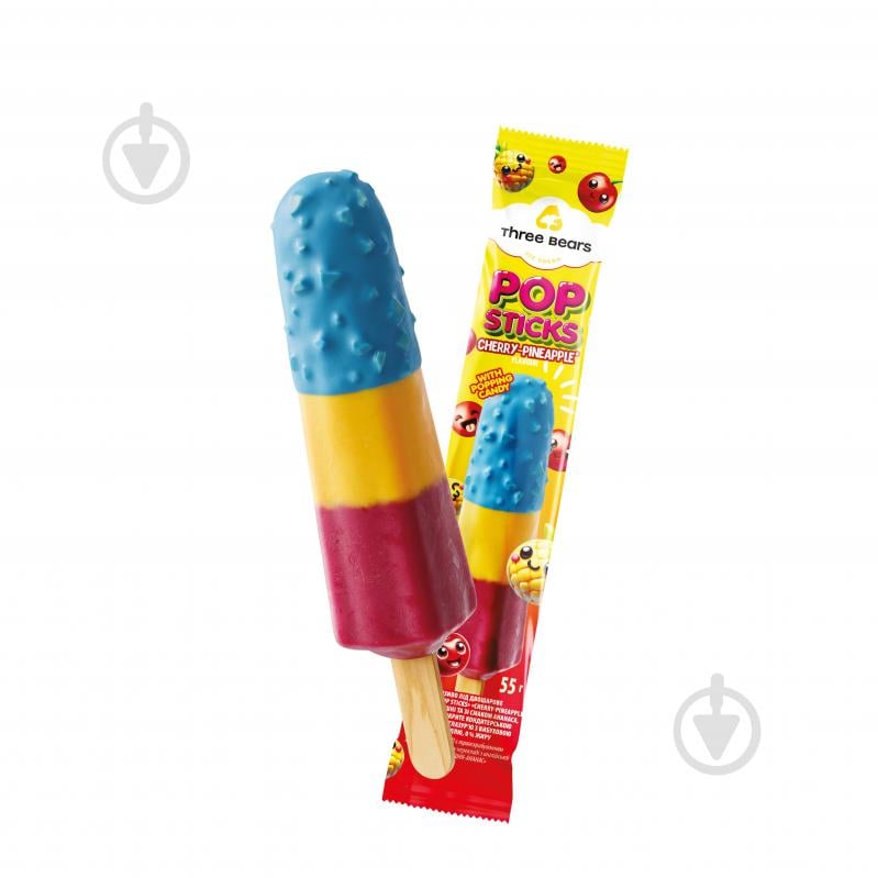 Мороженое-лед Три Ведмеді Pop sticks Cherry pineapple 55 г - фото 1