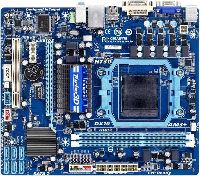 Материнская плата Gigabyte GA-78LMT-S2P (Socket AM3+, AMD 760G, mirco ATX) - фото 1