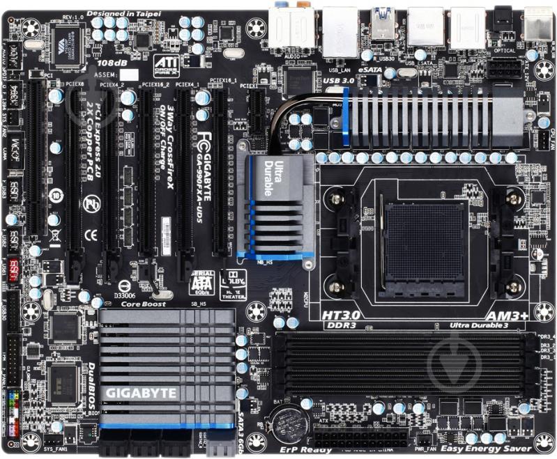 Материнская плата Gigabyte GA-990FXA-UD5 (Socket AM3+, AMD 990FX, ATX) - фото 1