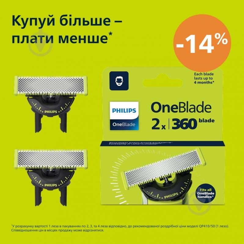 Лезвия сменные Philips для OneBlade Pro 2 шт QP420/50 - фото 2